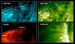 four views of the flare from NASA’s Solar Dynamics Observatory, NASA’s Solar and Terrestrial Relations Observatory, and JAXA/NASA’s Hinode, allowing scientists to make unprecedented measurements of its characteristics.