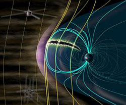 graphic showing the effect of rare solar wind on Earth's radiation belts